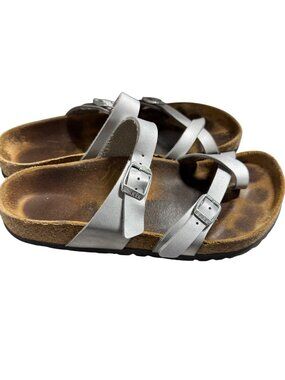 Birkenstock Mayari Sandals Women's EU38 US7  Birko-Flor Silver Comfort Slides.